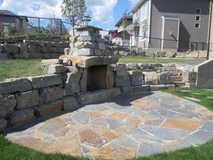 Sage Valley Ironstone Retaining Walls and fireplace