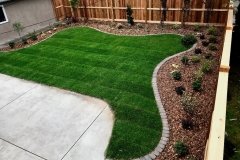 cedar fence and gates, new sod, mow brick border, curved beds - overhead