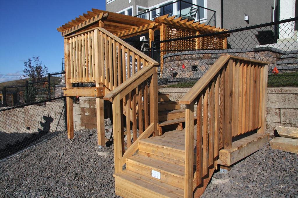 decks - cedar deck with tiered stairs and landings with cedar railings