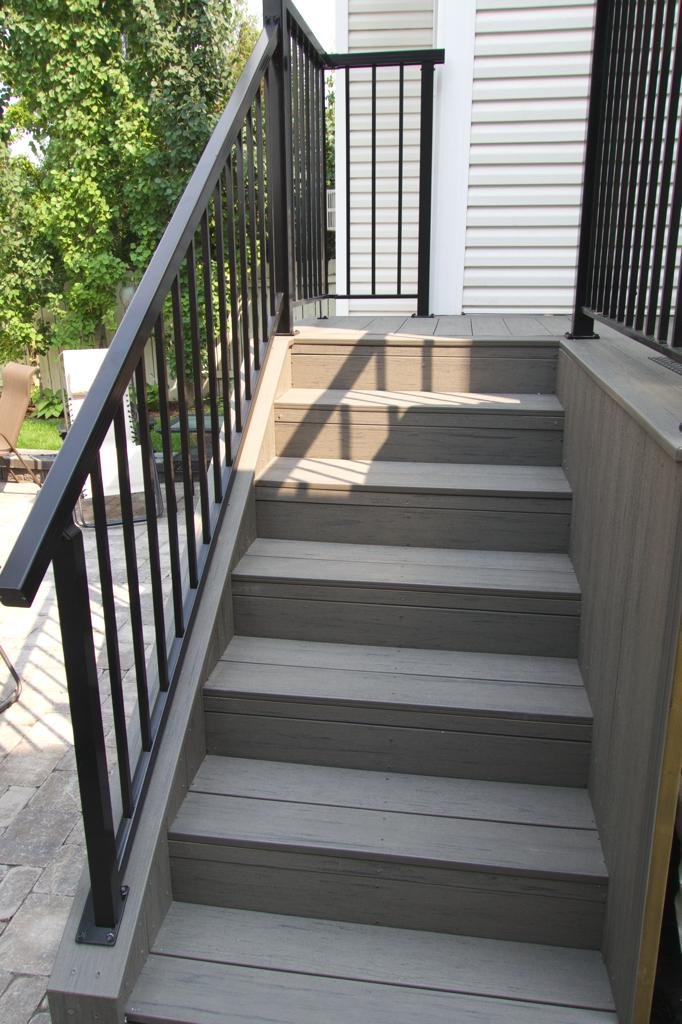decks - composite deck stairs with black aluminum railings