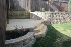 decks - cedar deck and stairs integrated into cornerstone and pressure treated retaining walls