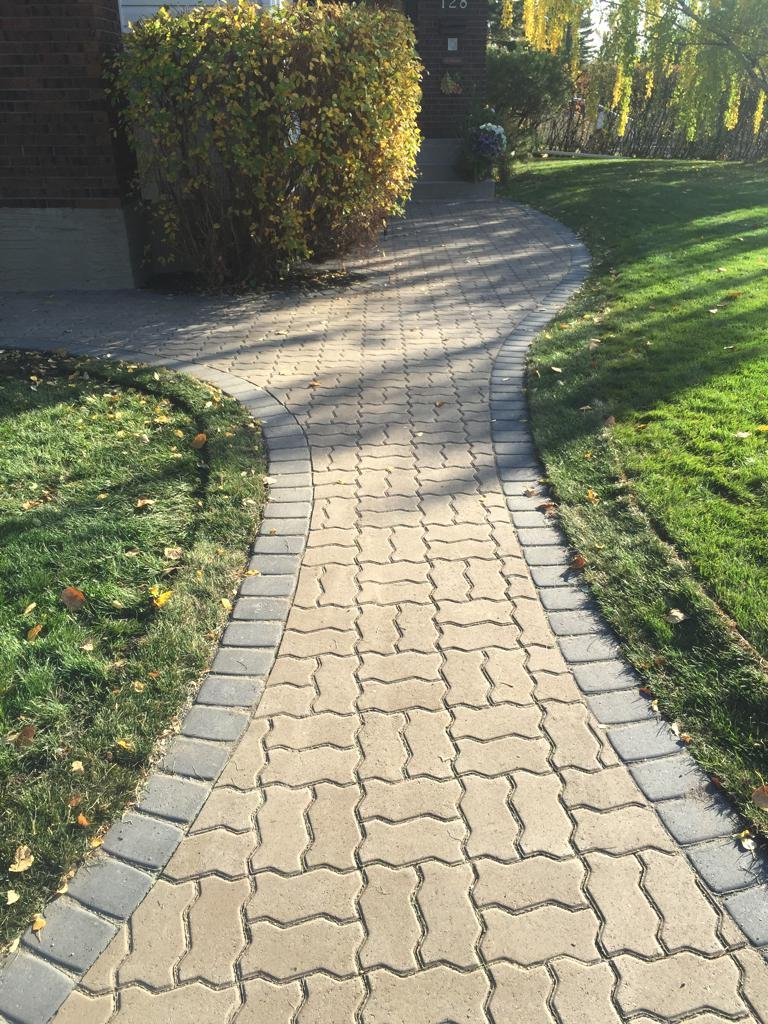 pathway - salvage pavers with a Cobble Charcoal border