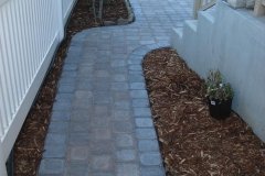 patio - Roman Euro Paving Stone Pathway in Rustic with a Charcoal Border and cedar mulch