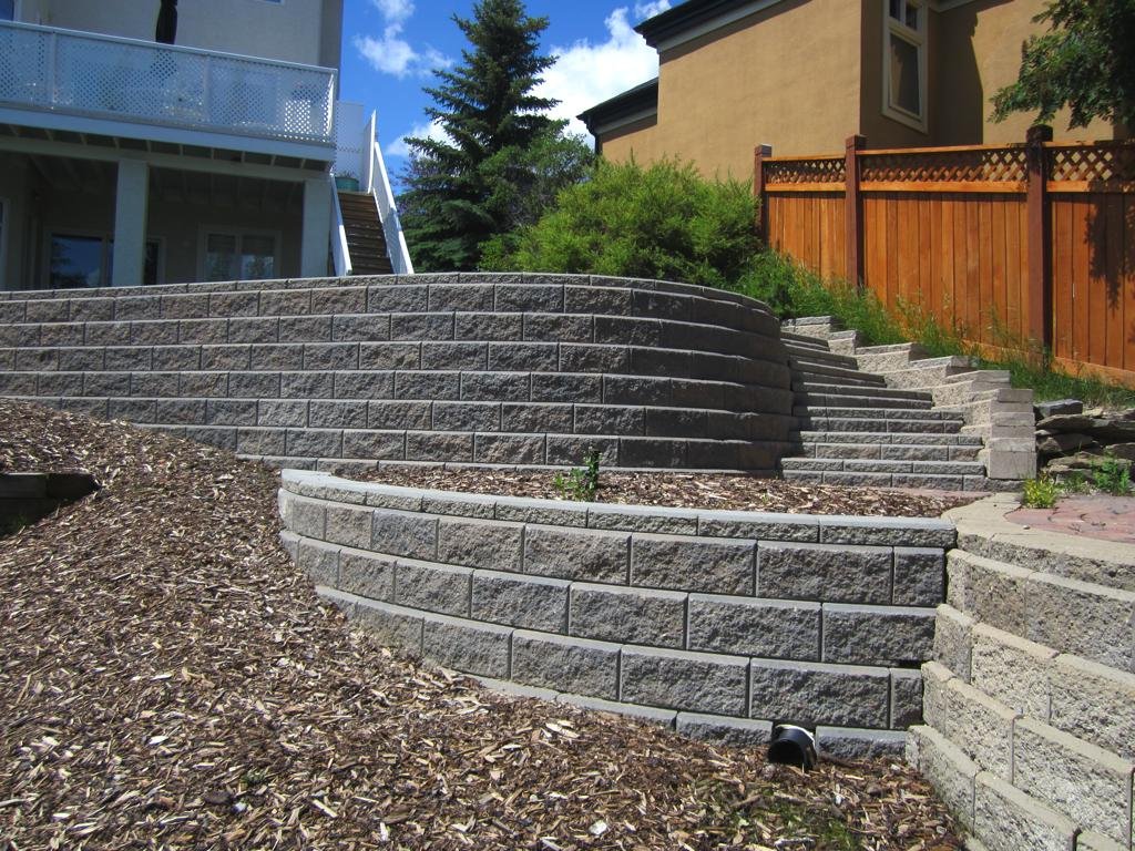 retaining wall - grey cornerstone tiered wall and steps